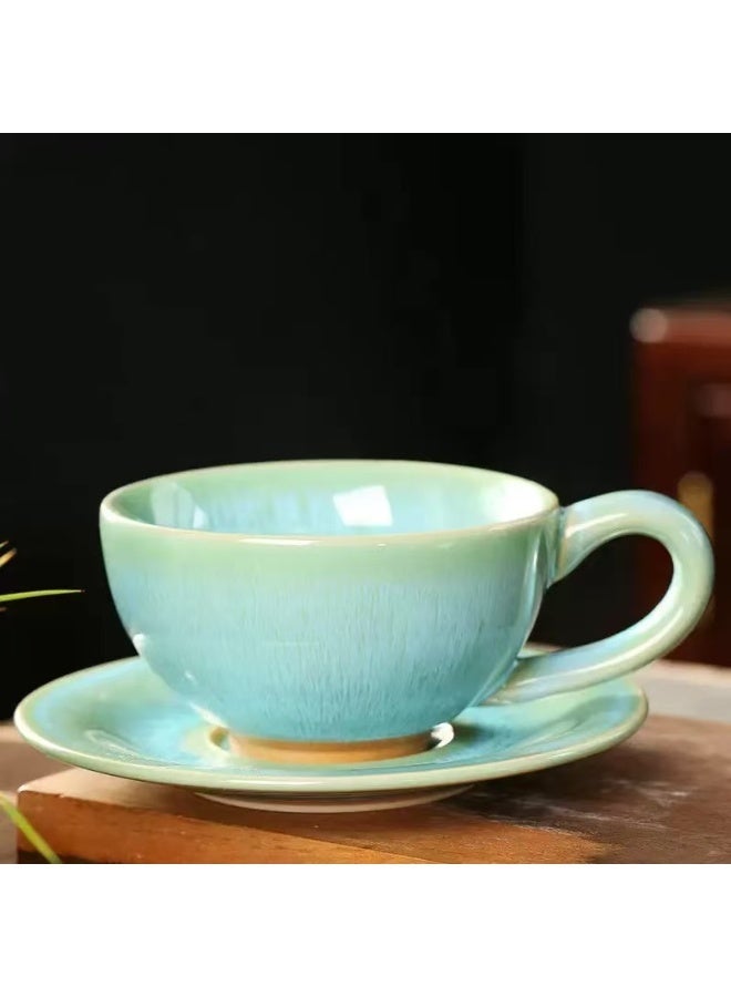 توهج شجاع طقم فناجين قهوة من 4 قطع | فنجان شاي فاخر مع صحن، 150 مل/5 أونصة، فناجين قهوة إسبريسو للشاي والكابتشينو واللاتيه والشوكولاتة الساخنة | فنجان قهوة سيراميكي مصنوع يدويًا في الفرن | هدية فريدة لعشاق القهوة - Image 2